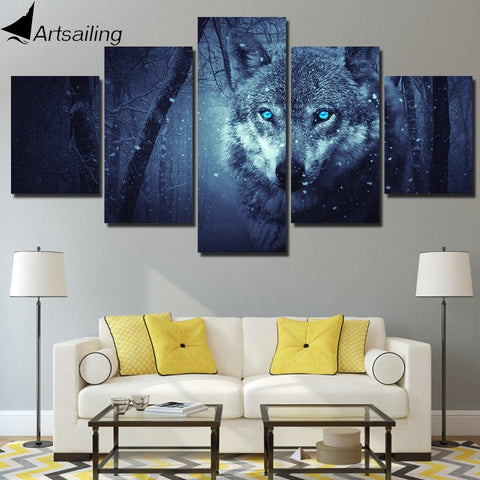 5 Piece Snow Wolf Native American Canvas - ProudThunderbird