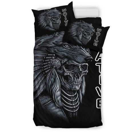 Powwow Store gb nat00089 bedd01 skull chief native american bedding set