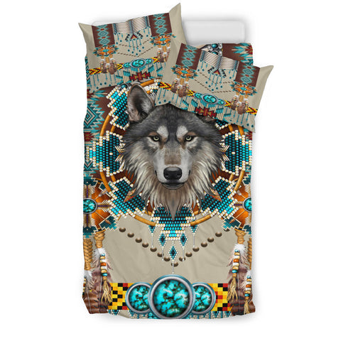 Powwow Store gb nat00069b blue mandala wolf bedding set