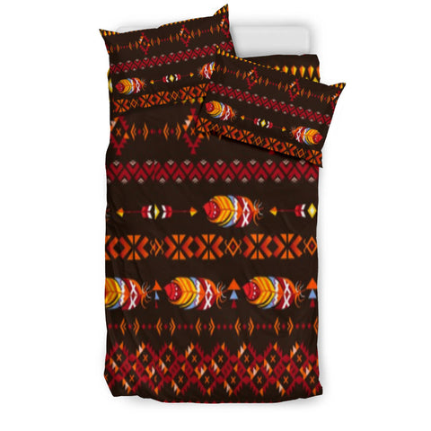 Powwow Store bds001 pattern feather red bedding set