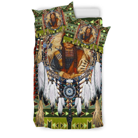 Powwow Store bds06 green pattern and chief bedding set