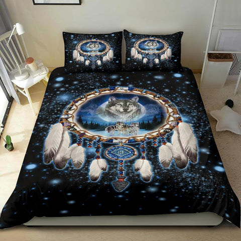Powwow Store galaxy dreamcatcher wolf native american bedding sets