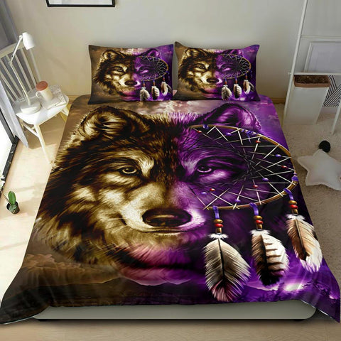 Powwow Store purple wolf dreamcatcher native american bedding sets