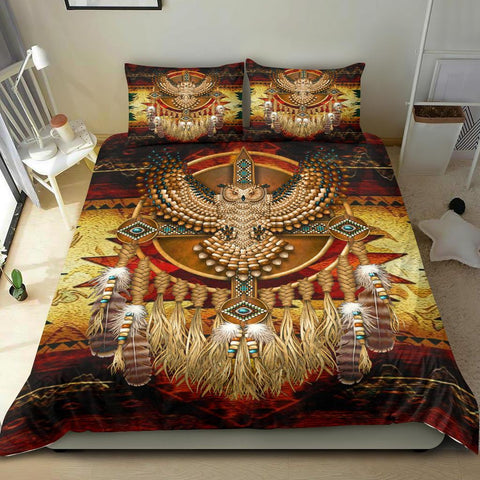 Powwow Store golden owl dreamcatcher native american bedding set 1