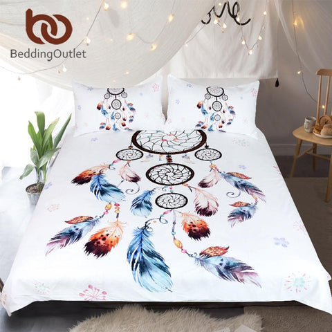 Feathers Dreamcatcher Native American Bedding Set - Powwow Store