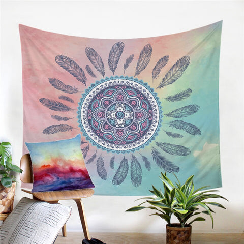 Powwow Store beddingoutlet dreamcatcher tapestry boho printed flat sheet pink and green wall hanging home decor microfiber wall tapestries tapestry