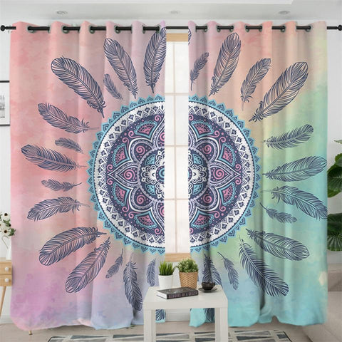 Mandala Pink and Blue Native American Design Window Living Room Curtain - Powwow Store