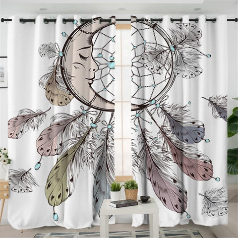Moon Dreamcatcher Feathers Native American Design Window Living Room Curtain - Powwow Store