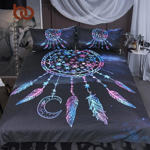 Feathers Galaxy in the Night Dreamcatcher Native American Bedding Set - Powwow Store