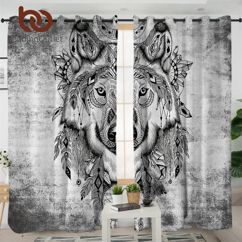 Tribal Wolf Native American Design Window Living Room Curtain no link - Powwow Store