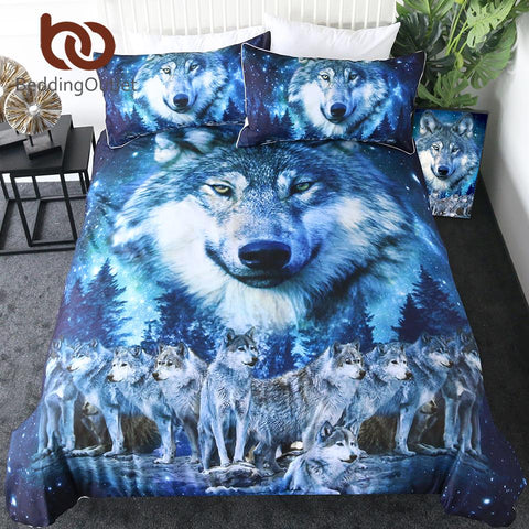 Wolves And Night Forest Native American Bedding Set - Powwow Store
