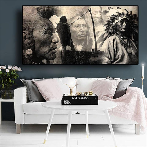 Black and White Native American Canvas F6020 - Powwow Store