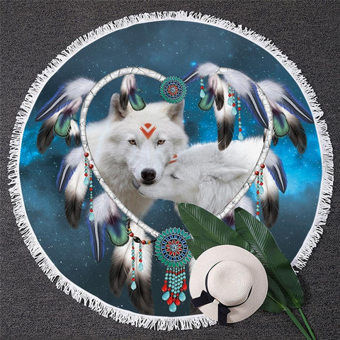 BlessLiving Wolves Couple Native American Beach Towel - ProudThunderbird