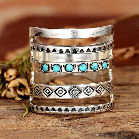 Powwow StoreAntique Geometric Pattern Female Statement Party Wedding Ring