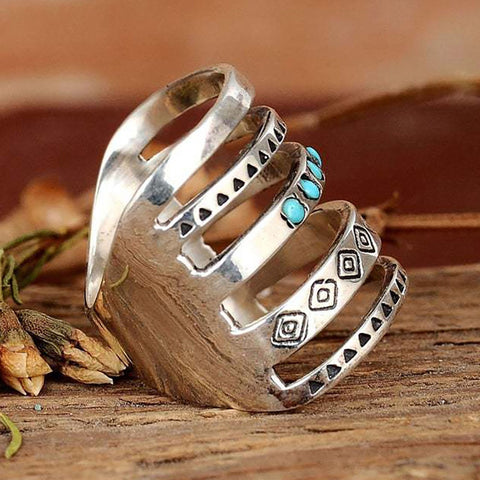 Powwow StoreBohemia Stone Inlaid Finger Joint Rings for Women Antique Ring Gifts