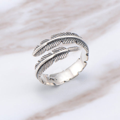 Powwow Store boho adjustable chic feather leaf ring vintage thai metal color men women wedding hippie punk biker spinner rotatable rings leaf ring rotating ringring vintage