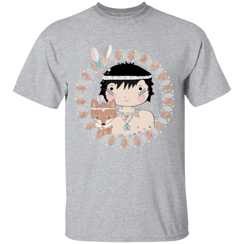 A little Native American boy with  Fox T-Shirt - Powwow Store
