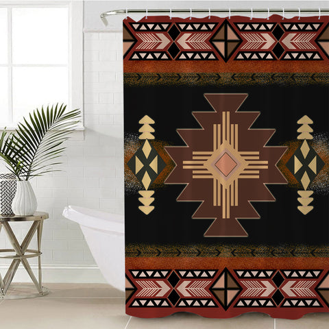 Powwow Store gb nat00139 scur01 brown geometric native american shower curtain