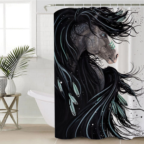 Powwow Store gb nat00142 scur01 black horse native american shower curtain