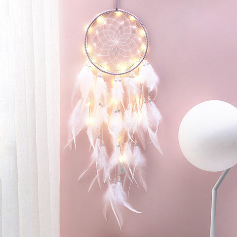 Powwow Store girl heart dream catcher national feather ornaments lace ribbons feathers wrapped lights girls room decor dreamcatcher wind chimes hanging decorations