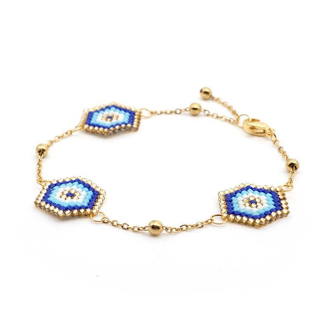 Blue Geometric Seed Beads Native American Bracelet - ProudThunderbird