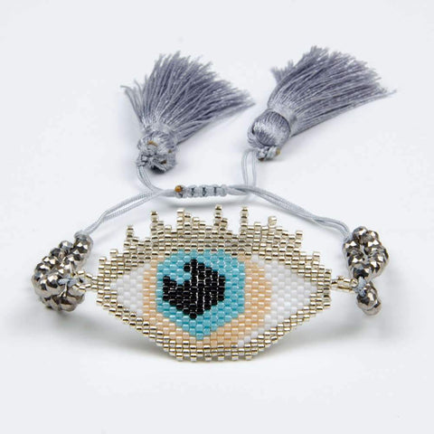 Silver Evil Eye Seed Beads Native American Bracelet - Powwow Store