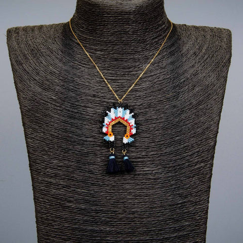 Chief Headdress Seed Beads Native American Necklace - ProudThunderbird