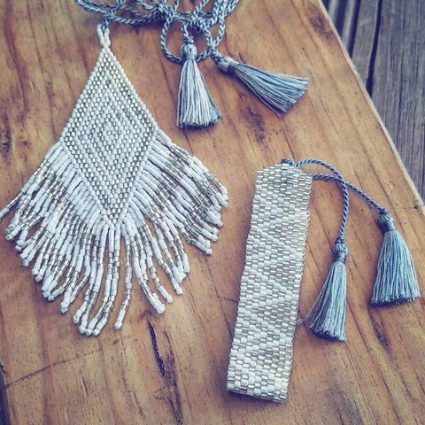 Silver Geometric Pattern Seed Beads Native American Bracelet - Powwow Store