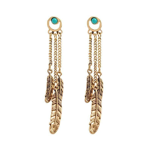 Dangle Drop Feathers Native American Earrings - ProudThunderbird