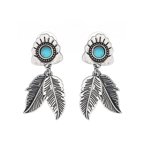 Leaf Tribal With One Stone Indian Native American Earrings - Powwow Store