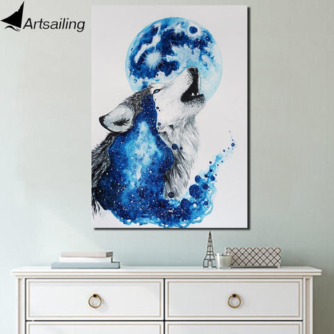 1 Piece Blue Wolf Framed Native American Canvas - Powwow Store