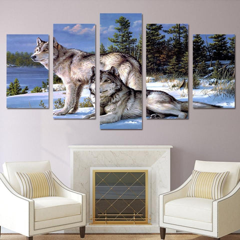 5 Pieces Wolf Figure Native American Canvas - ProudThunderbird