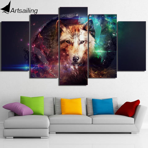 5 Pieces Galaxy Wolf Native American Canvas - ProudThunderbird