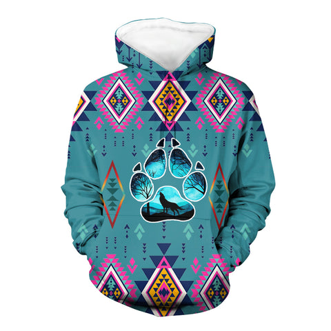 Powwow Store hd1101 pattern blue 3d hoodie