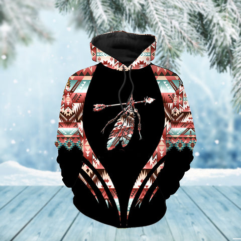 Powwow StoreHD00025 Pattern Feather Native American 3D Hoodie