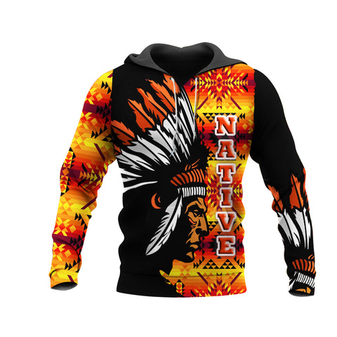 Powwow StoreHD00066 Pattern Orange Chief Native 3D Hoodie