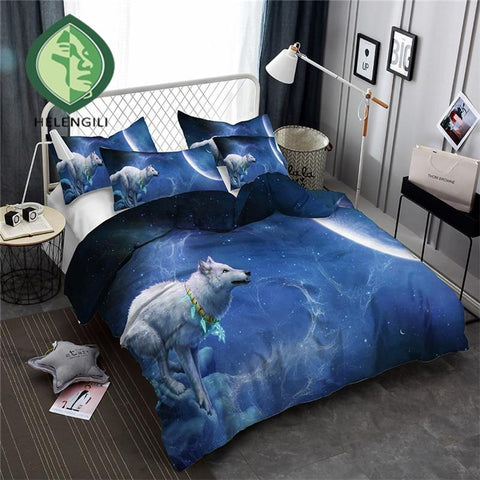 Wolf Under Moonlight Native American Bedding Set - Powwow Store