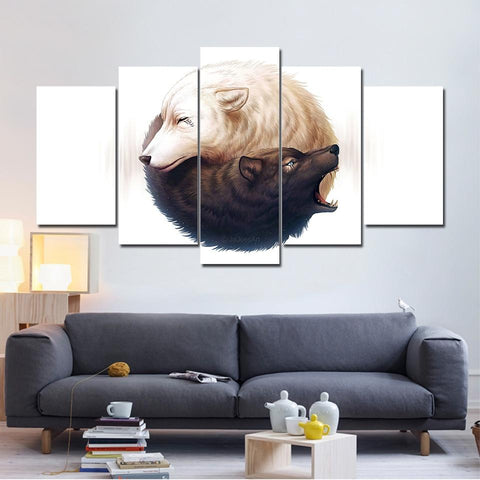 Yin and Yang Wolves Five Piece Art Native American Canvas - Powwow Store