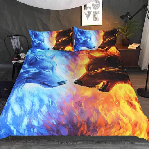 Fire and Ice Wolves Native American Bedding Sets - ProudThunderbird