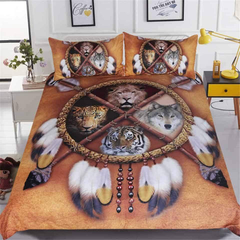 Wolf Dreamcatcher Animal Tribal Lion Tiger Leopard Native American Bedding Set - Powwow Store