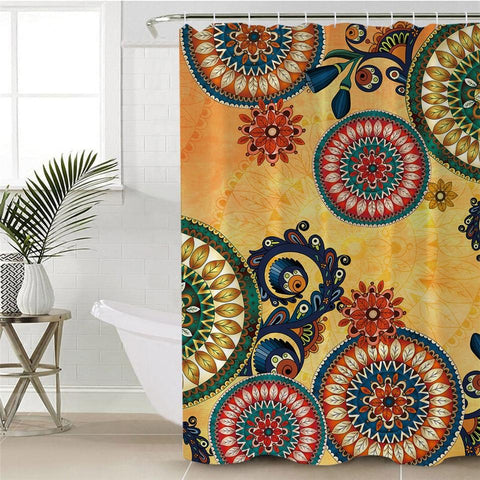 Mandala Flowers Yellow Native American Pride Shower Curtain - Powwow Store