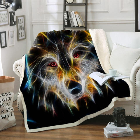 3D Face Wolf Native American Blanket - ProudThunderbird