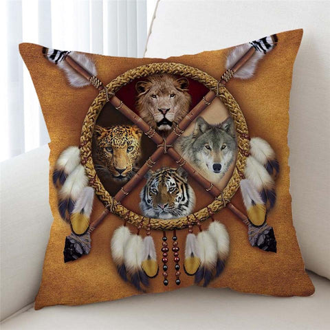Lion Tiger Leopard Dreamcatcher Native American Pillow Cover - Powwow Store