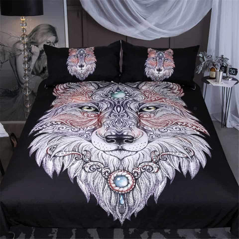 Tattoo Head Wolf Bedding Set Wild Beast no link - Powwow Store