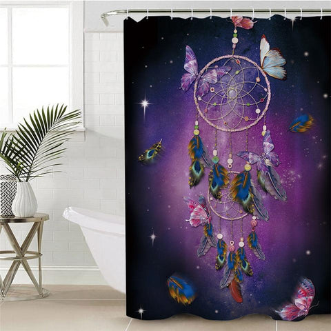 Dreamcatcher Butterfly Purple Waterproof Native American Shower Curtain - ProudThunderbird