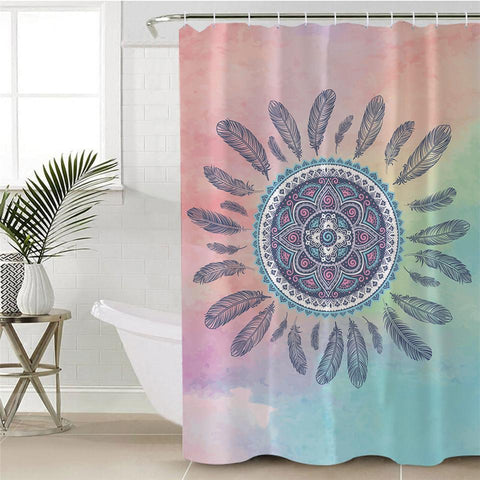 Mandala Pink and Blue Dreamcatcher Native American Design Shower Curtain - Powwow Store