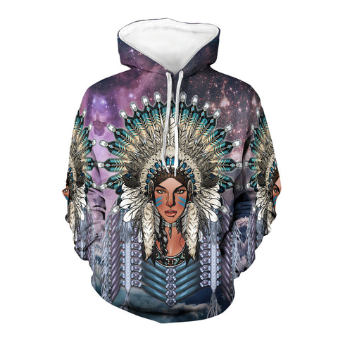 Powwow Store native american girl galaxy 3d hoodies