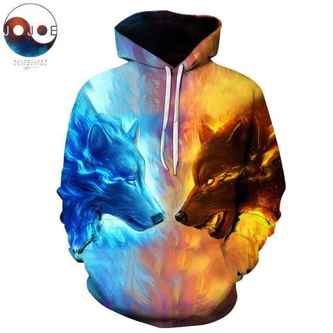 Ice and Fire Wolves Native American Design 3D Hoodies no link - Powwow Store