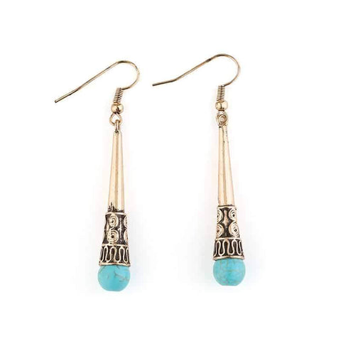 Long Drop Ethnic Blue Stone Native American Earrings - Powwow Store