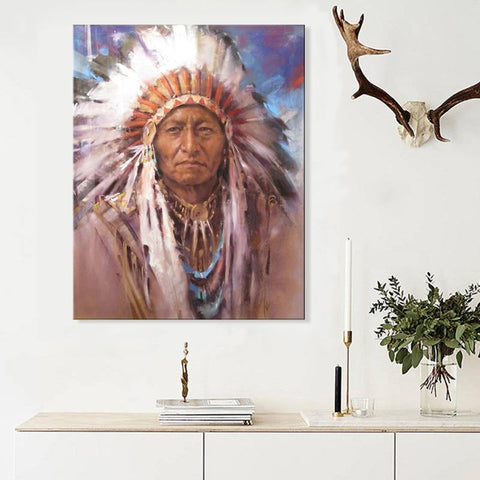 Native Man Portrait Native American Canvas - Powwow Store